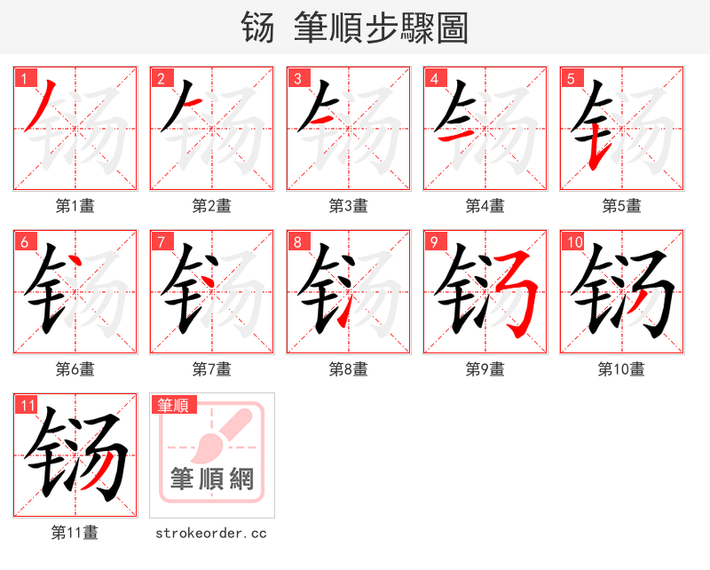 铴 的笔顺分步演示