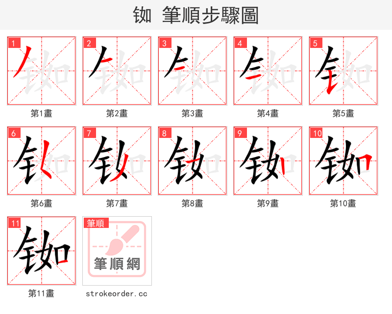 铷 的笔顺分步演示