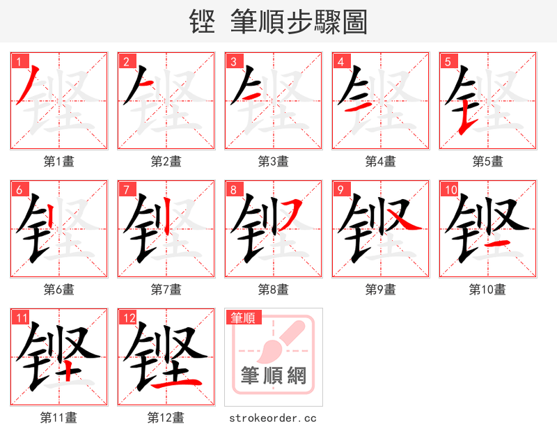 铿 的笔顺分步演示