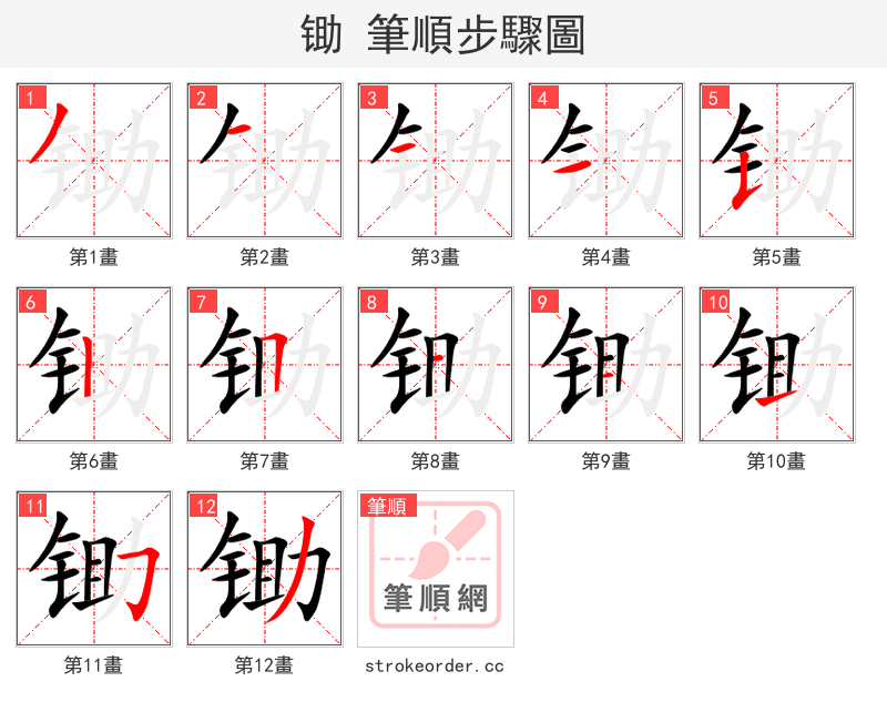 锄 的笔顺分步演示