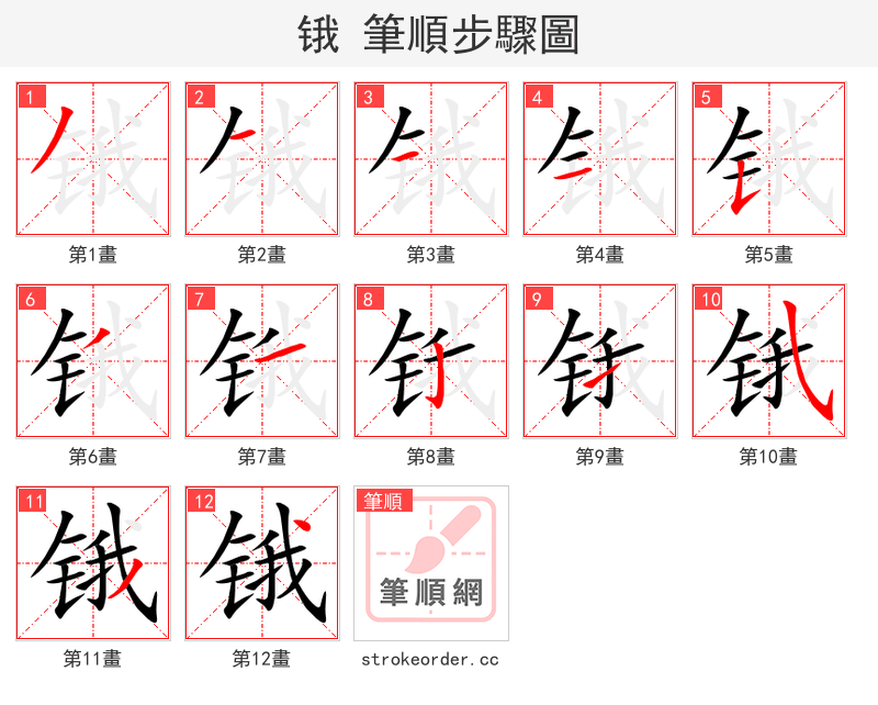 锇 的笔顺分步演示