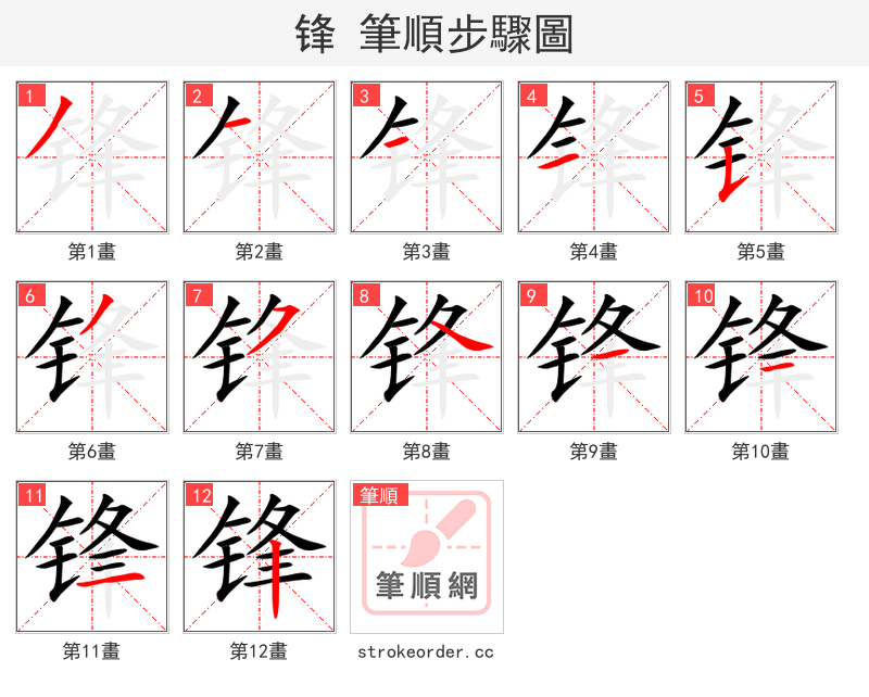 锋 的笔顺分步演示