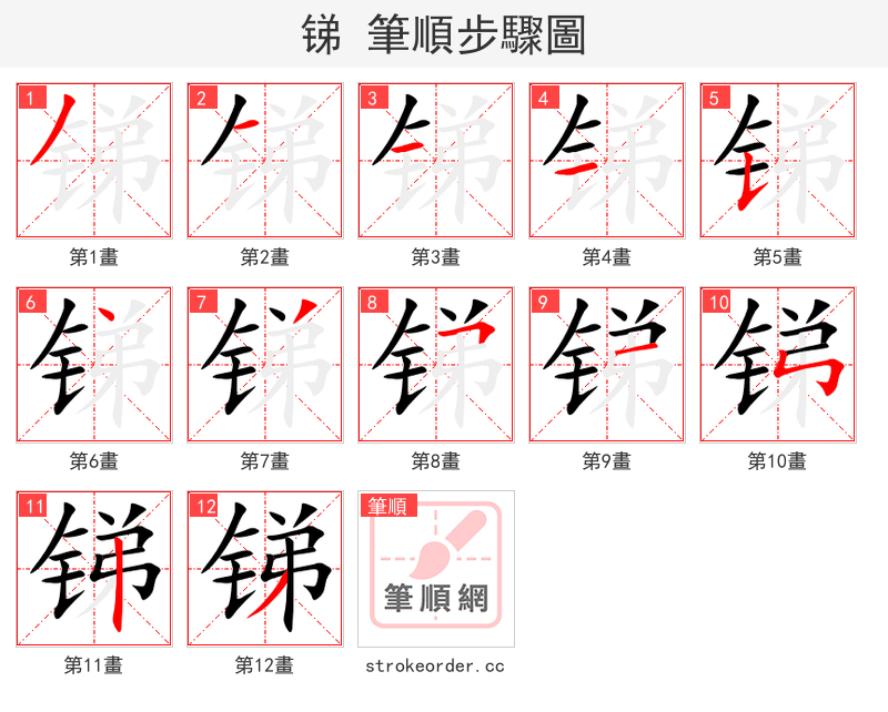 锑 的笔顺分步演示