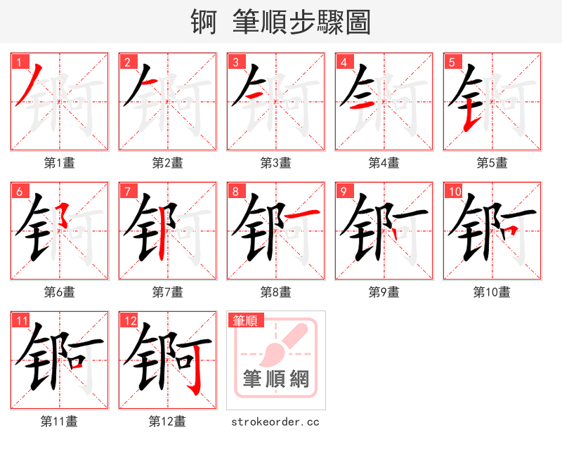 锕 的笔顺分步演示