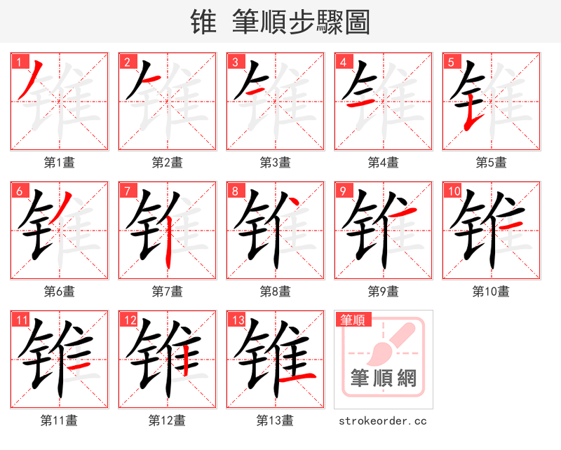 锥 的笔顺分步演示