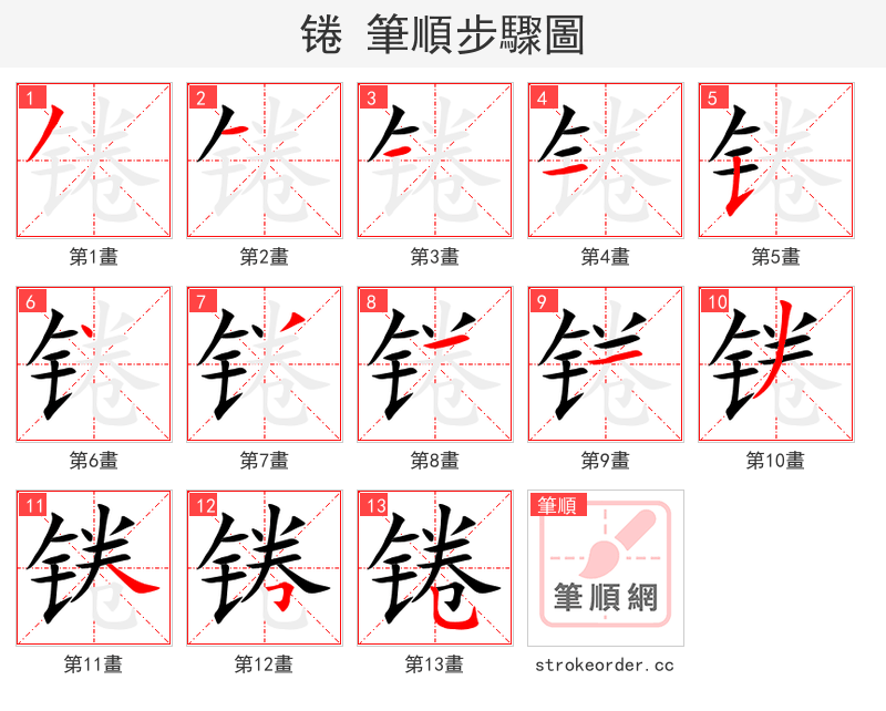 锩 的笔顺分步演示