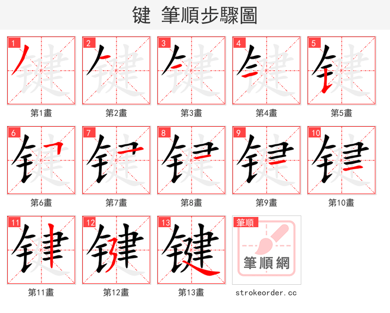 键 的笔顺分步演示