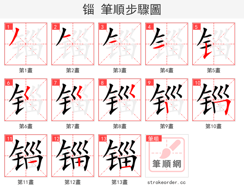 锱 的笔顺分步演示