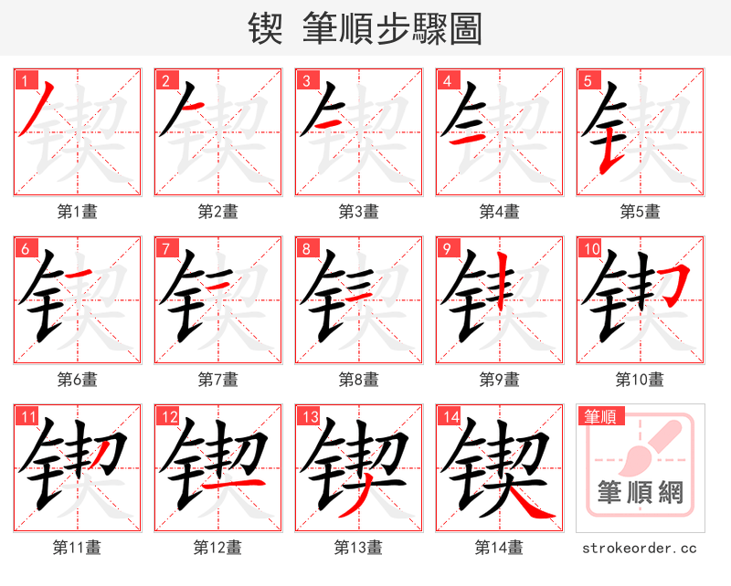 锲 的笔顺分步演示