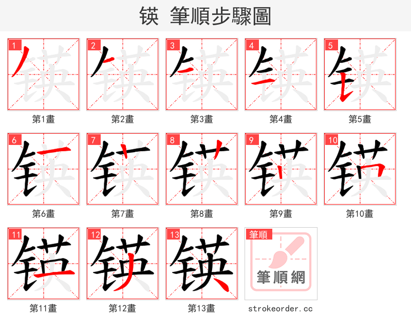锳 的笔顺分步演示