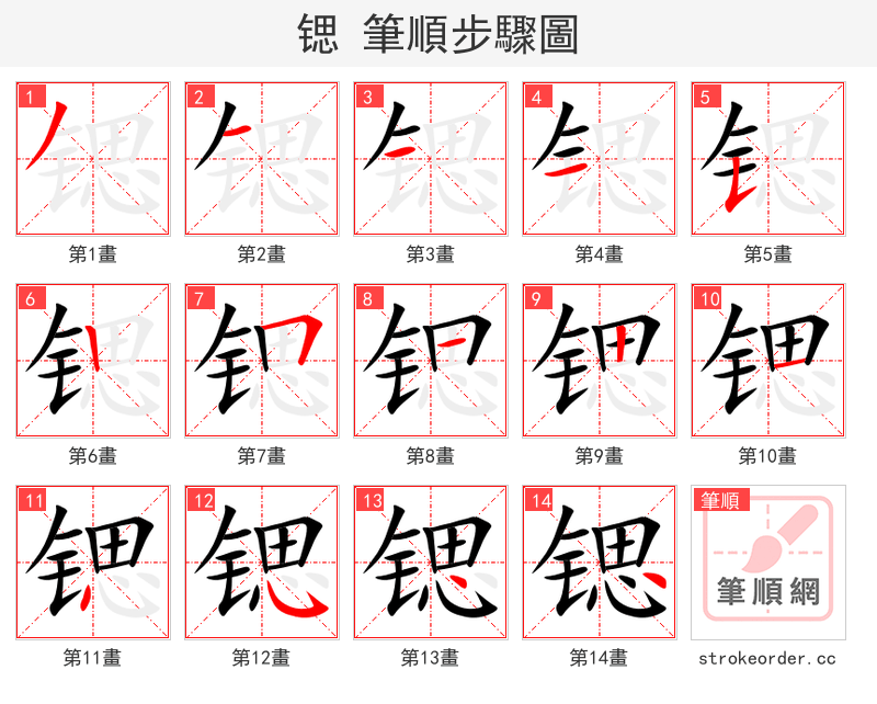 锶 的笔顺分步演示