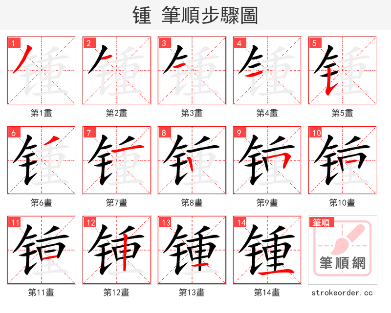 锺 的笔顺分步演示