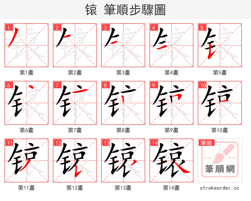 锿 的笔顺分步演示