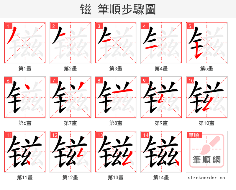 镃 的笔顺分步演示