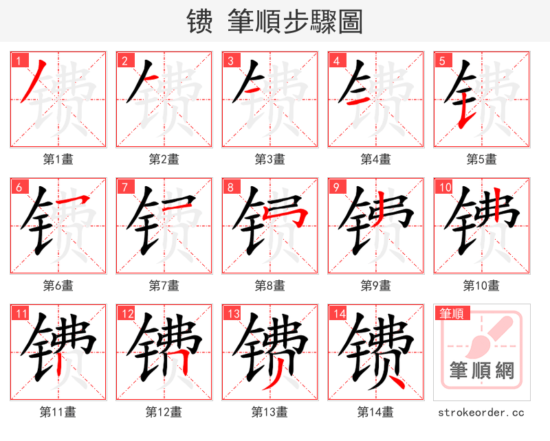 镄 的笔顺分步演示