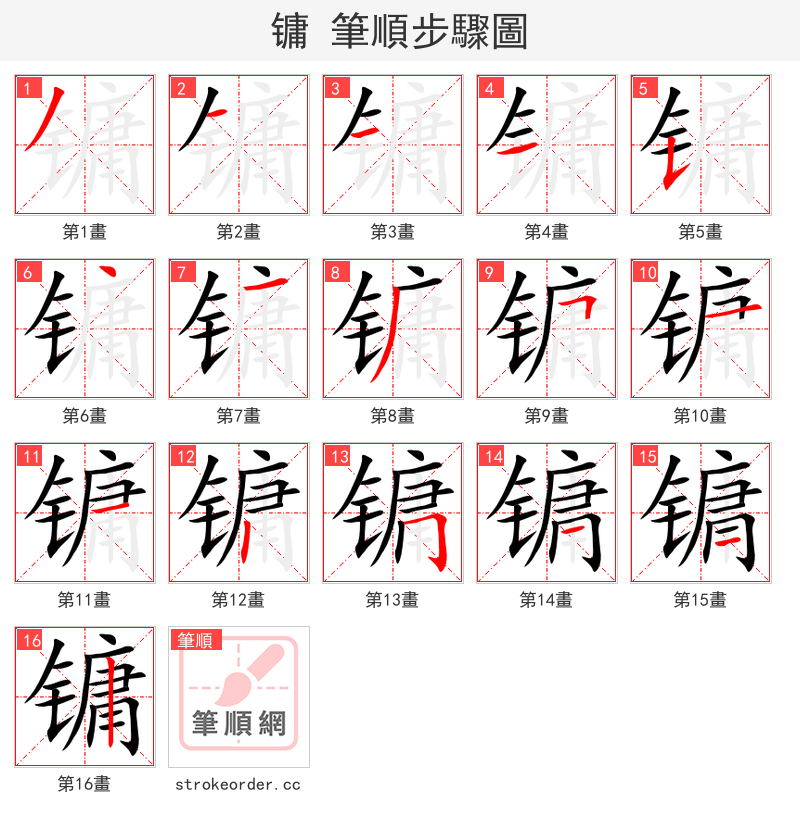 镛 的笔顺分步演示
