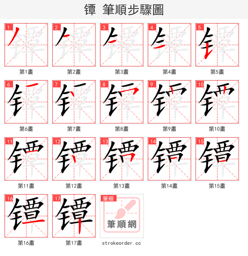 镡 的笔顺分步演示
