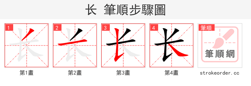长 的笔顺分步演示