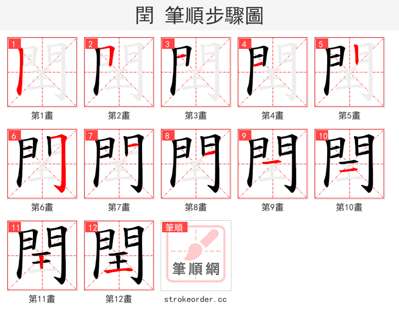 閏 的笔顺分步演示