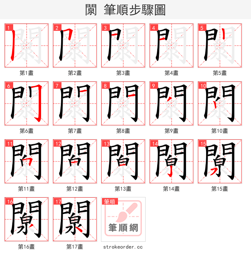 闎 的笔顺分步演示