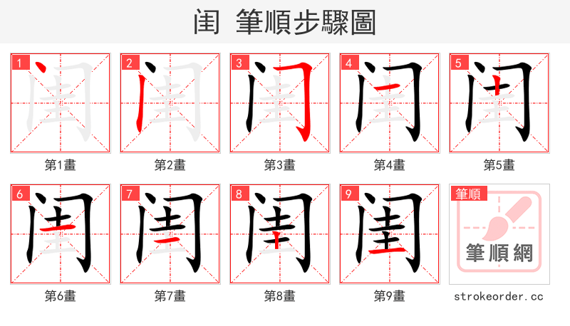 闺 的笔顺分步演示