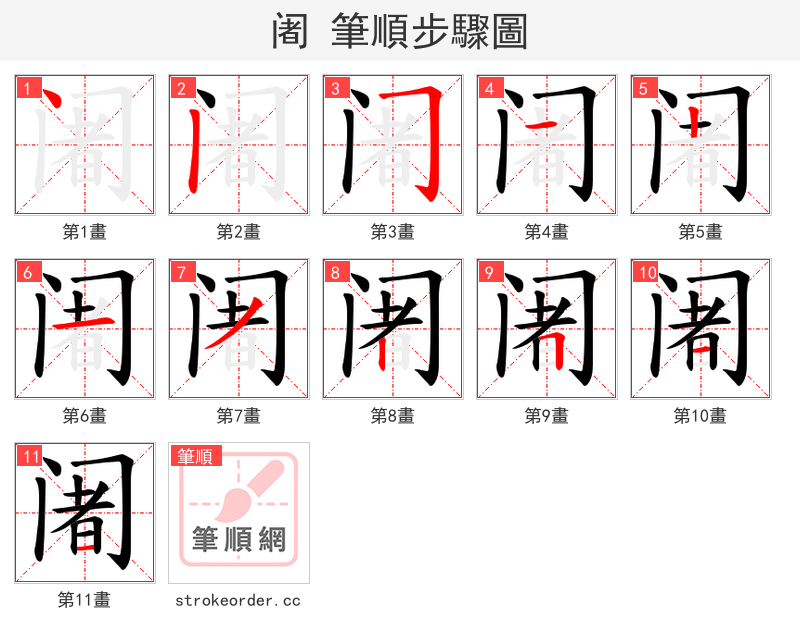 阇 的笔顺分步演示