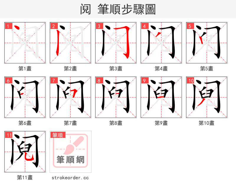 阋 的笔顺分步演示