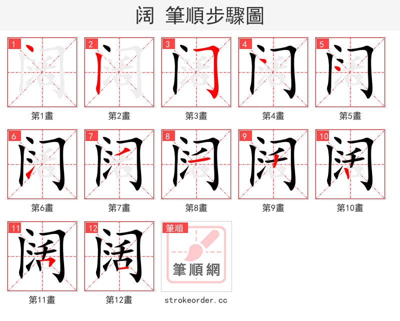 阔 的笔顺分步演示