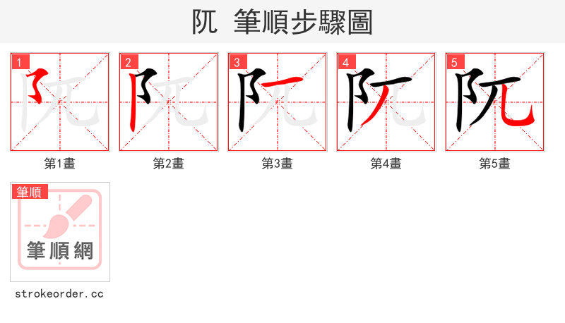 阢 的笔顺分步演示