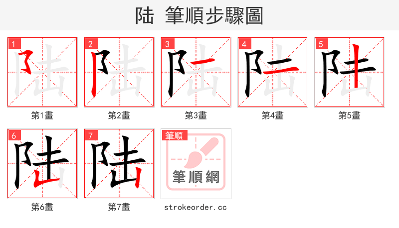 陆 的笔顺分步演示