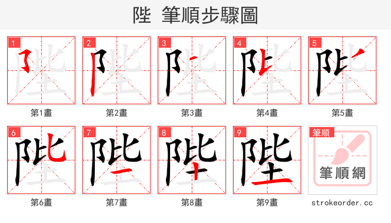 陛 的笔顺分步演示
