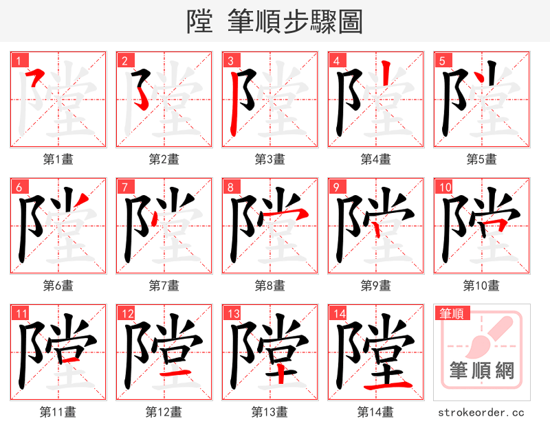 隚 的笔顺分步演示