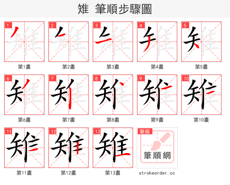 雉 的笔顺分步演示