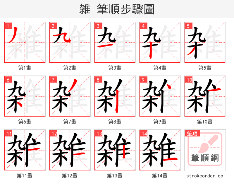 雑 的笔顺分步演示