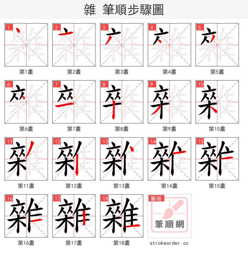 雜 的笔顺分步演示