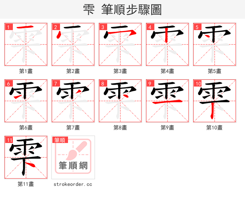 雫 的笔顺分步演示