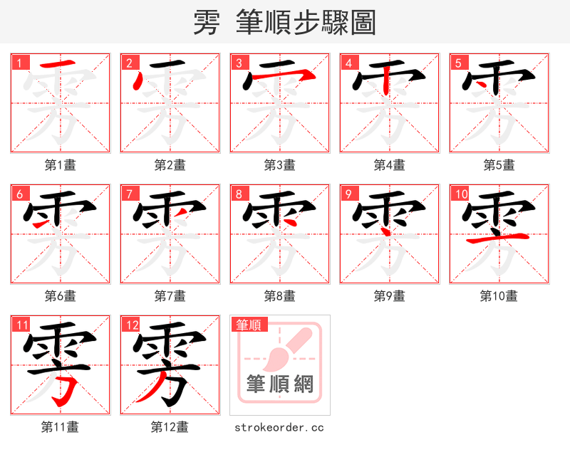 雱 的笔顺分步演示