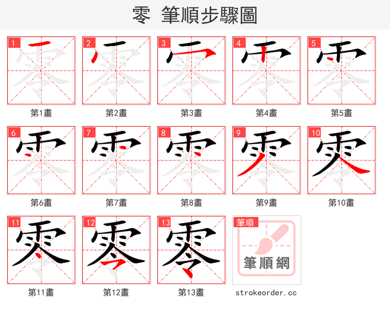零 的笔顺分步演示