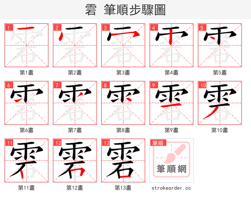 雼 的笔顺分步演示
