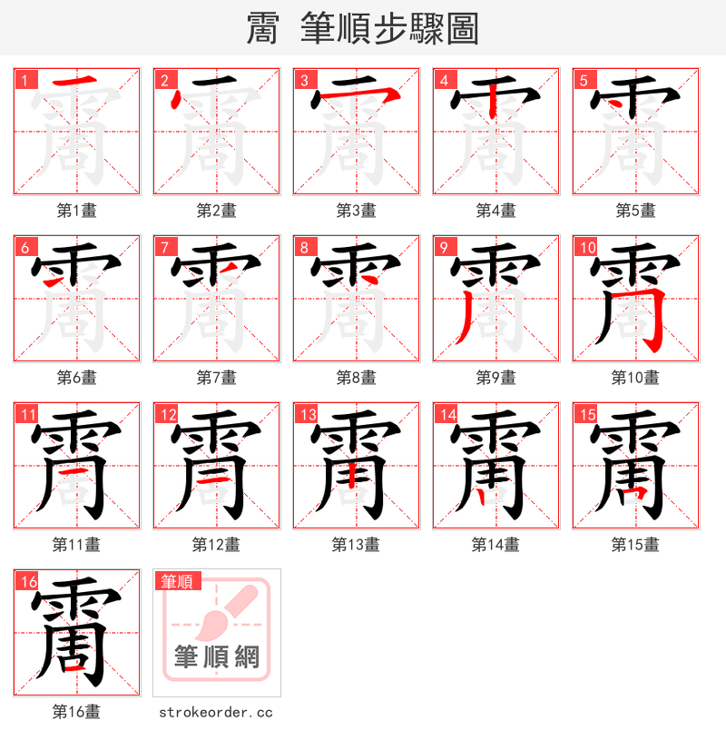 霌 的笔顺分步演示