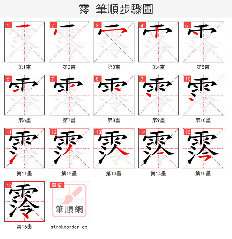 霗 的笔顺分步演示