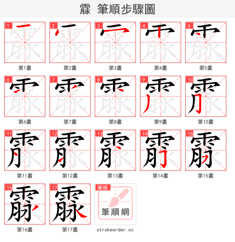 霡 的笔顺分步演示