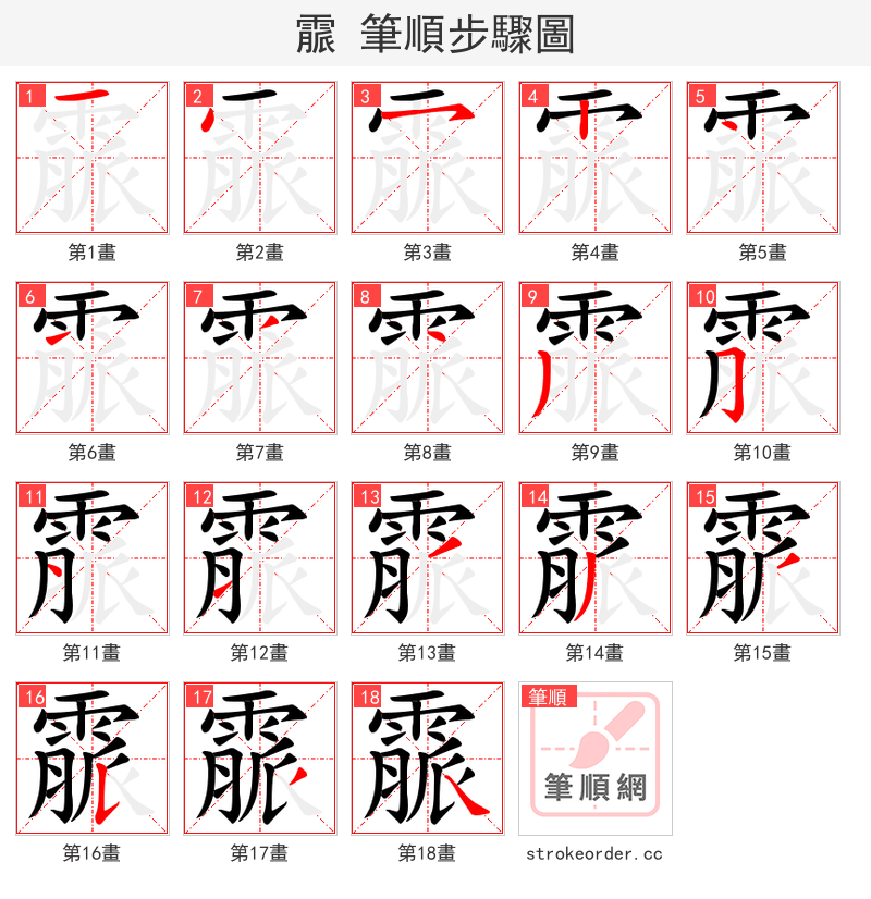 霢 的笔顺分步演示