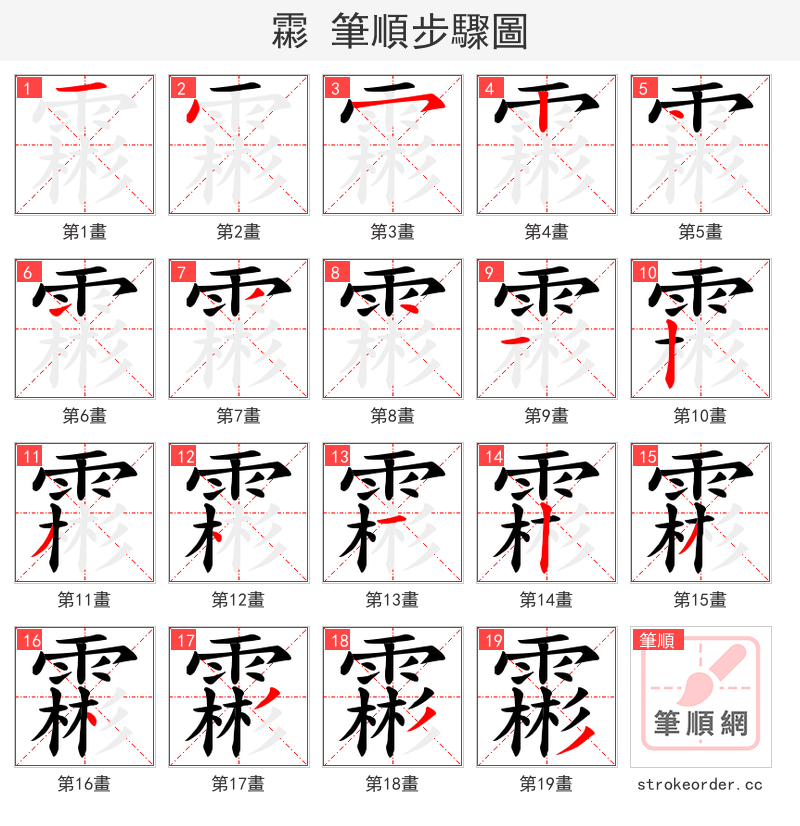 霦 的笔顺分步演示