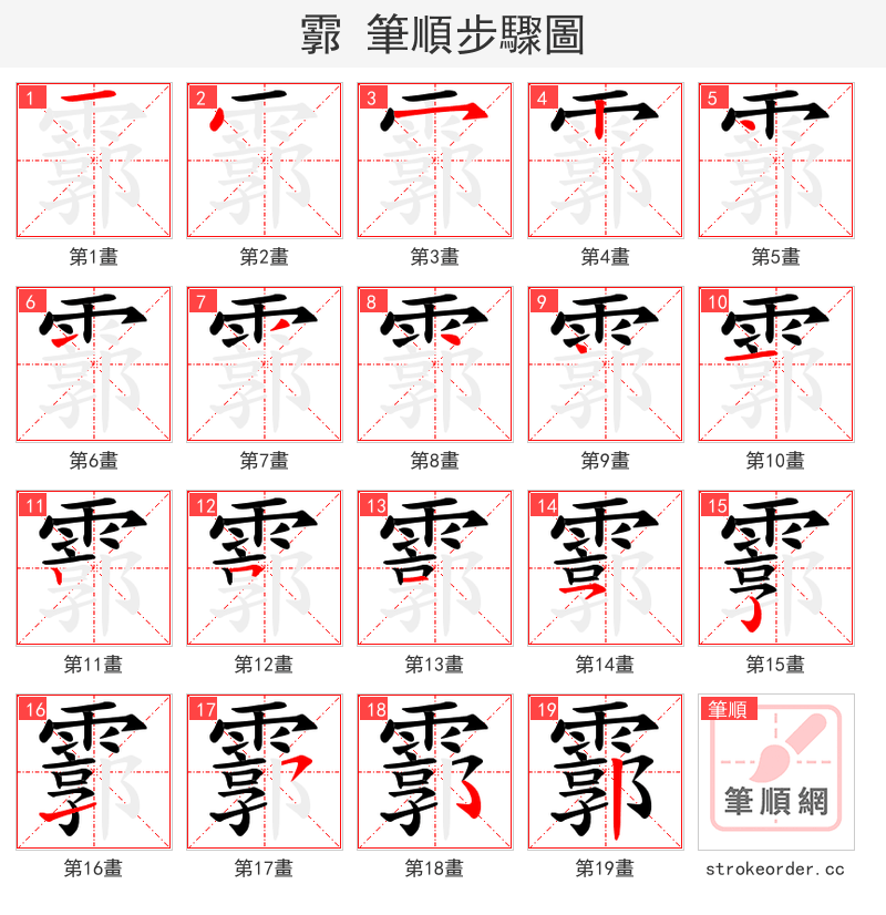 霩 的笔顺分步演示