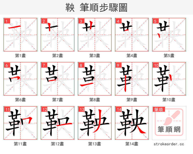 鞅 的笔顺分步演示