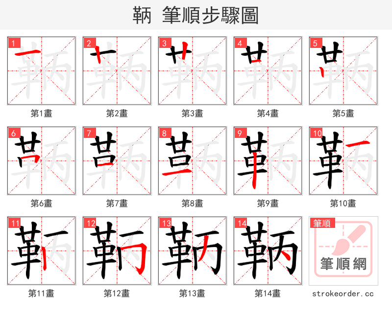 鞆 的笔顺分步演示