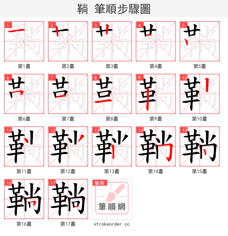 鞝 的笔顺分步演示