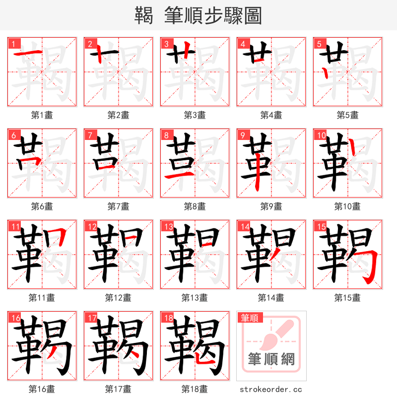 鞨 的笔顺分步演示