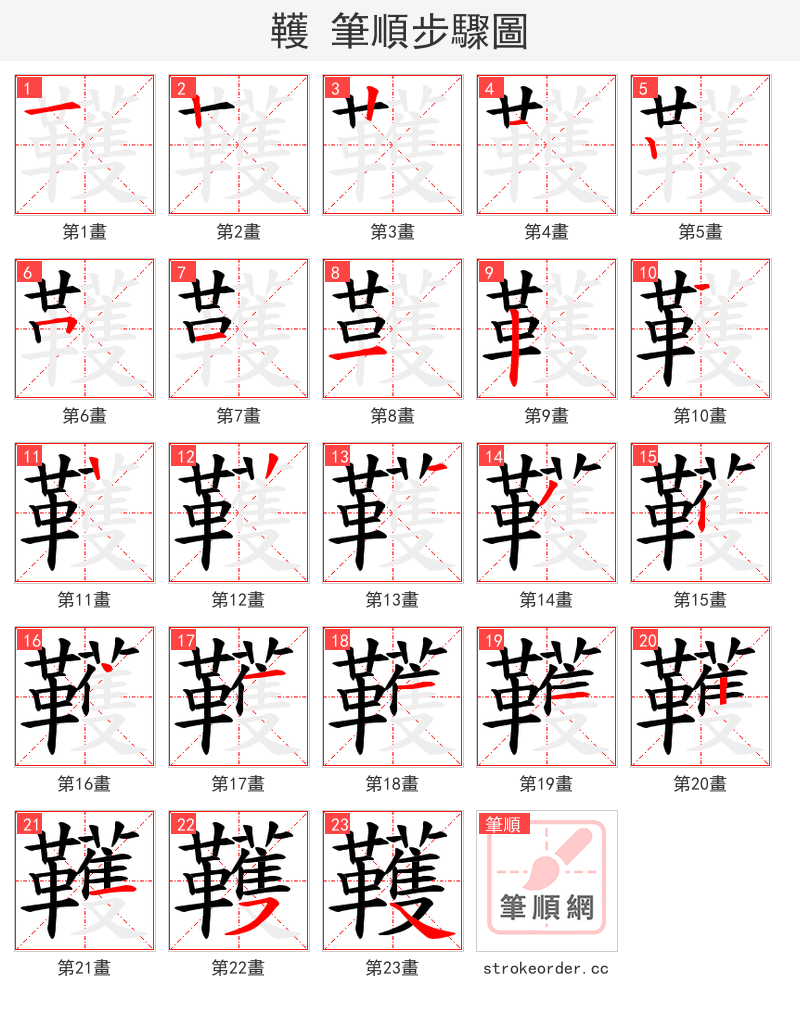 韄 的笔顺分步演示